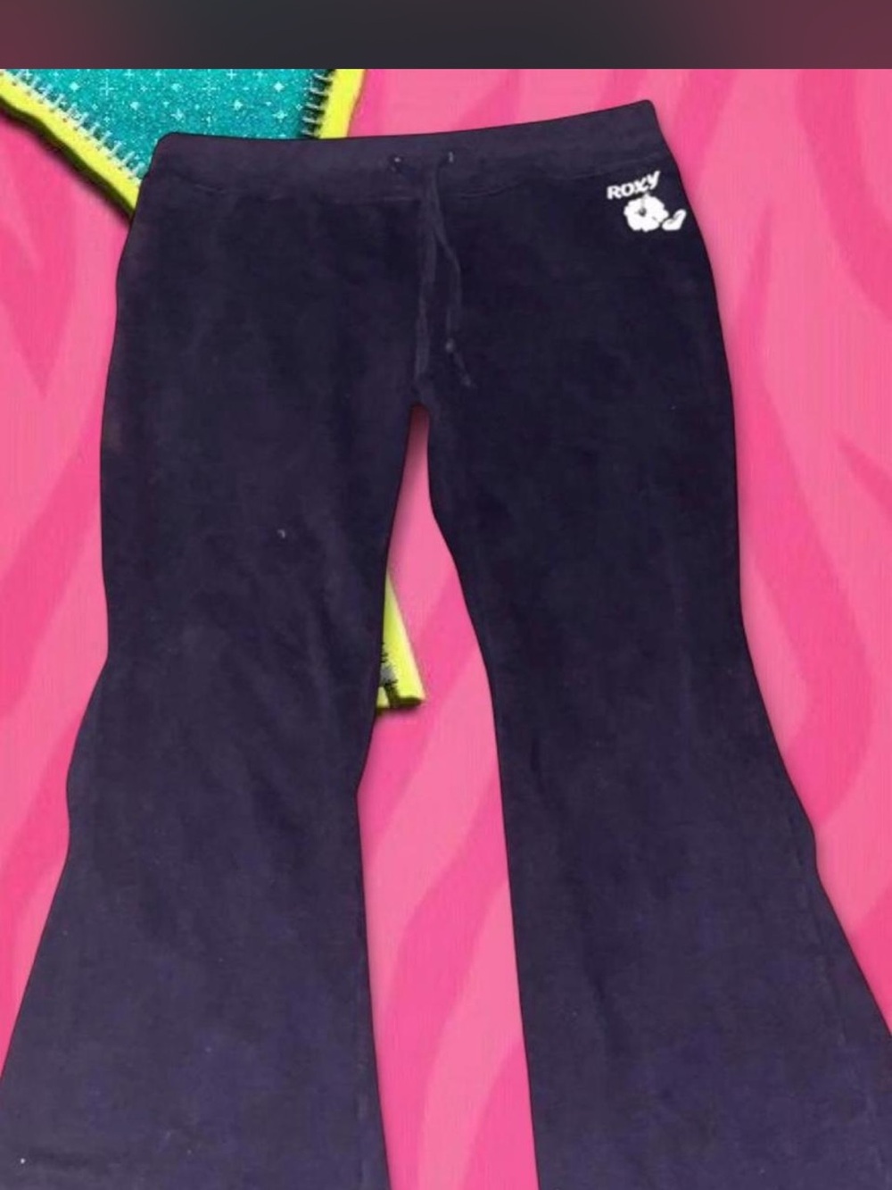 Roxy Navy Blue Girls Flared Swearpants with Floral Logo
